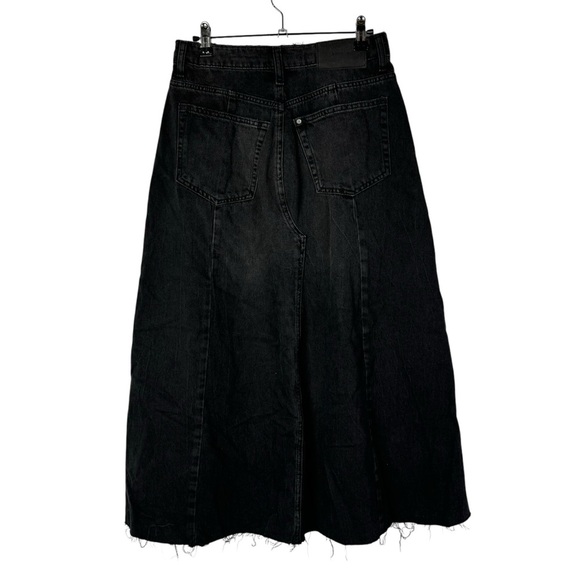 H&M Black Distressed Hem Denim A-Line Midi Skirt 4 - Picture 3 of 4